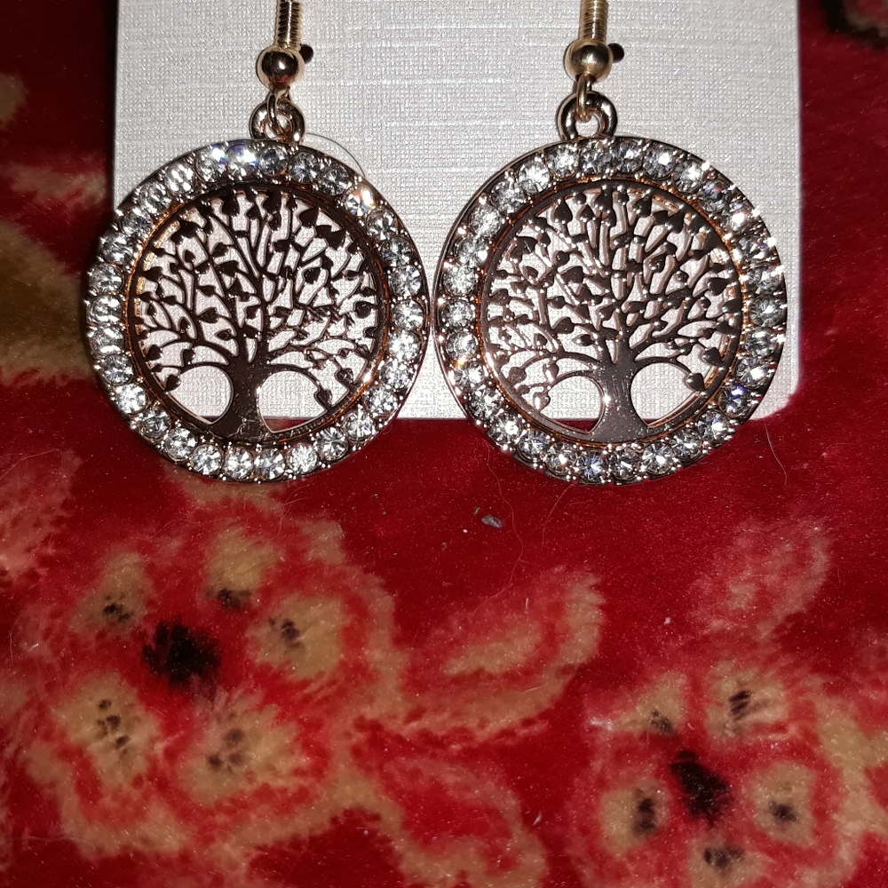 Tree of Life Crystal Earrings SILVER stainless steel Hypoallergenic Earwire NEW - Picture 4 of 6